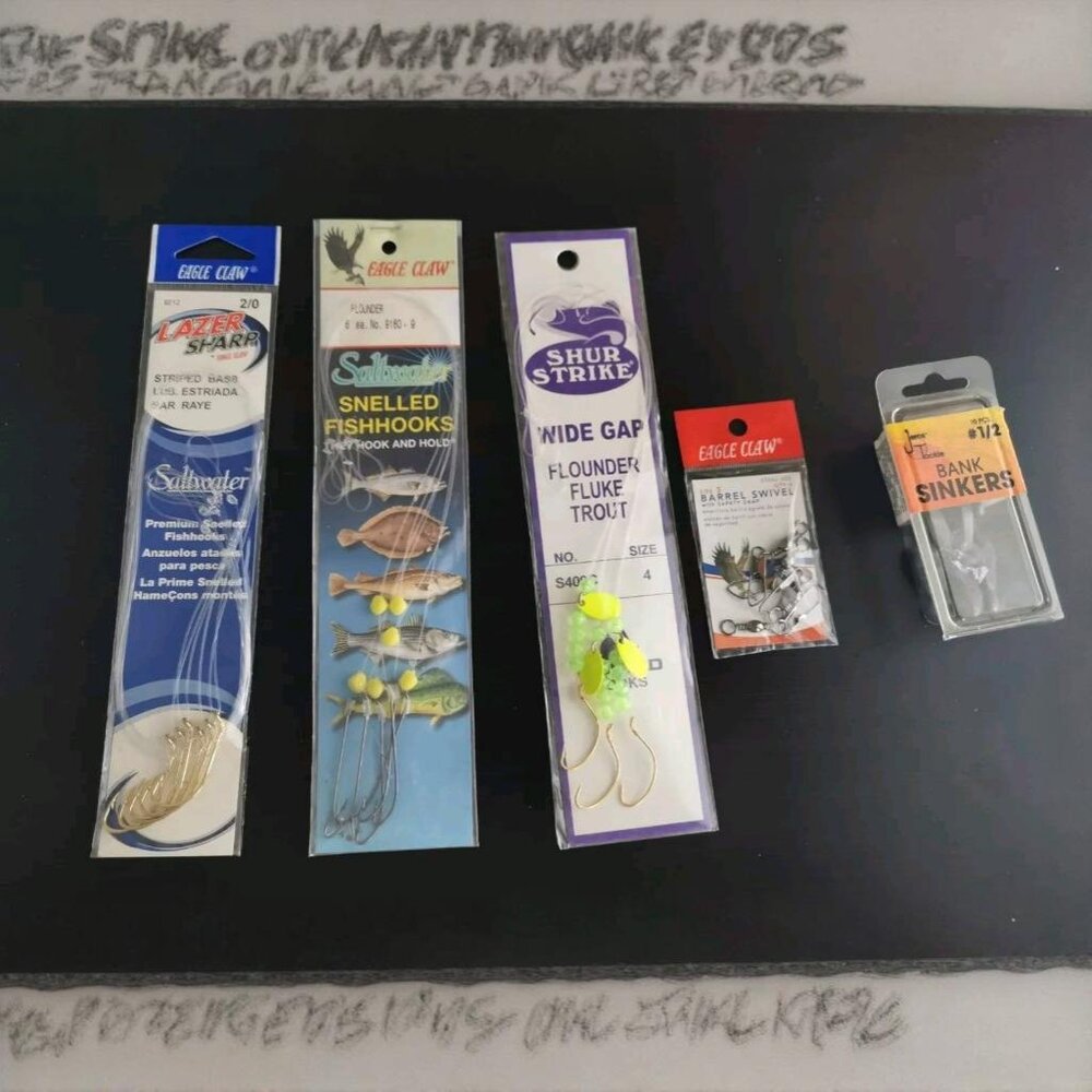 Lot Of 5 Fishhooks, Barrel Swivel, Bank Sinkers, Eagle Claw, Shur Strike,‎ Jeros